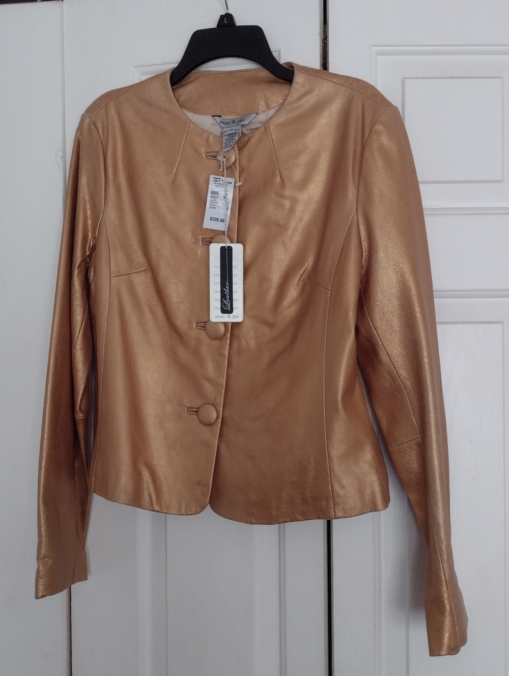 mac & jac leather button down blazer jacket gold